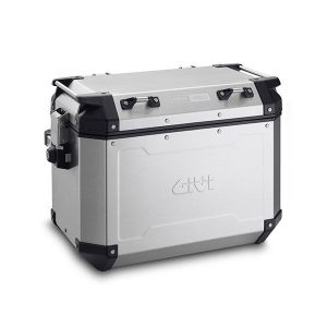 Givi New Outback OBKN48AL silver side case on the left.