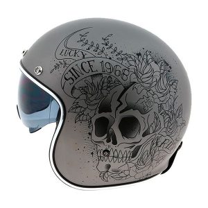 Jet MT Le Mans 2 SV Skull And Roses A2 Grey Helmet