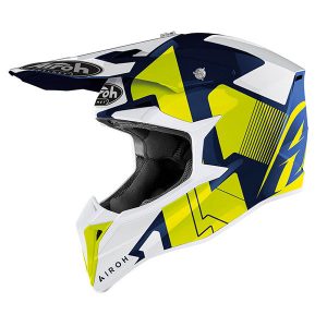 Motocross Helmet Shine Yellow Blue Airoh Wraap Raze